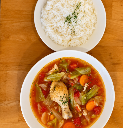 野菜たっぷりチキンスープご飯